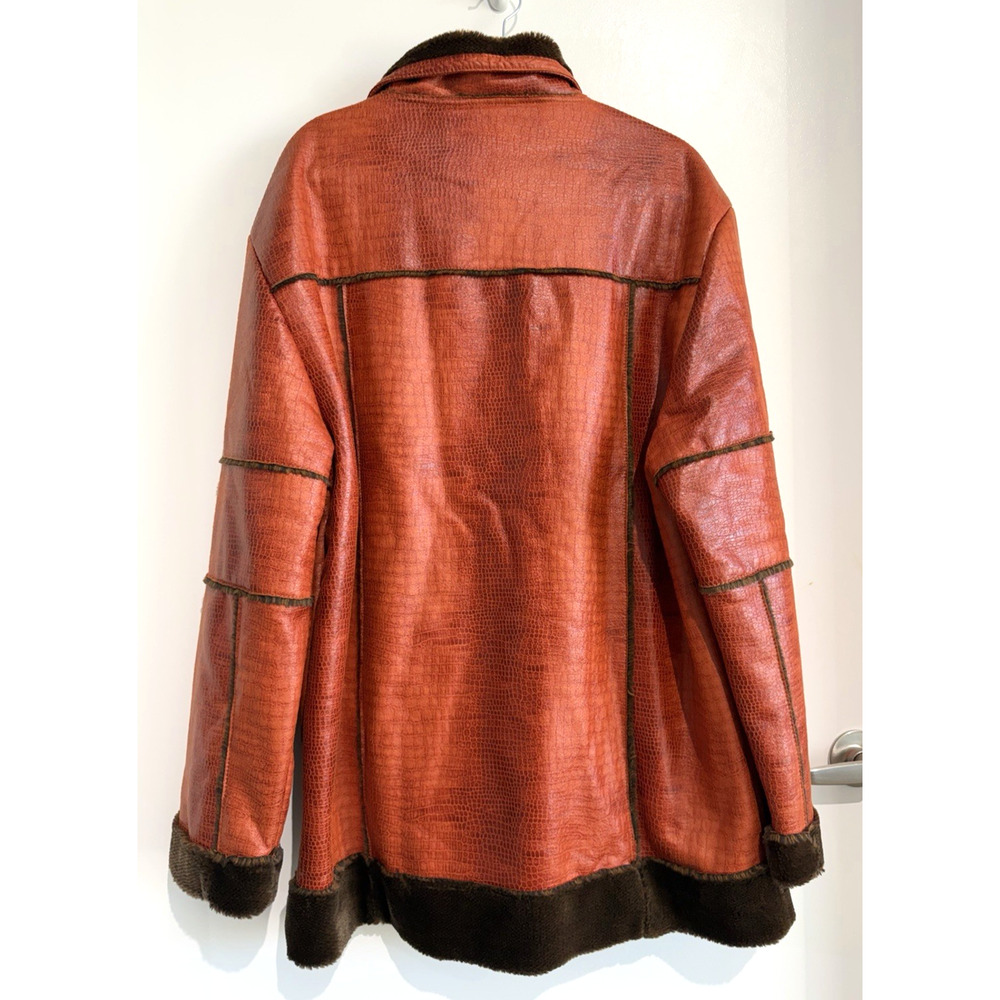 Royal Prestige Crocodile Embossed Faux Leather Shearling Jacket Rust Brown Sz-L - Picture 2 of 11